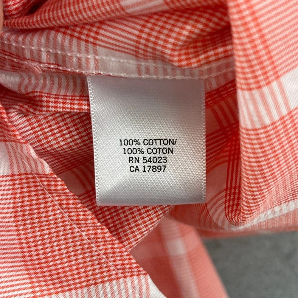 Banana Republic Button Up Shirt Mens M Orange White Slim Plaid Windowpane Dress